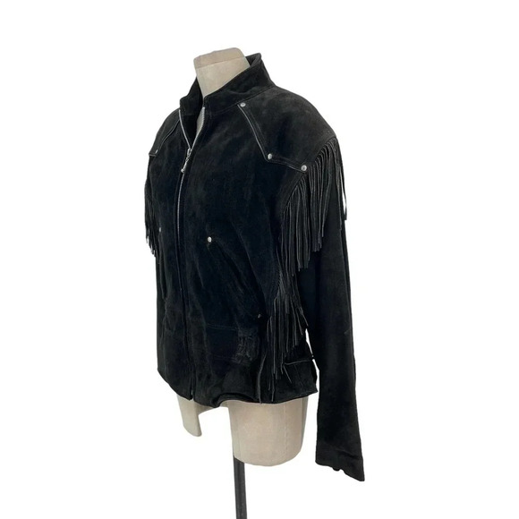 Harley-Davidson Black Suede‎ Fringe Moto Jacket Size Large - Picture 4 of 9